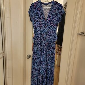 IMAN                              Blue and Purple  Dress,waterfall front hem